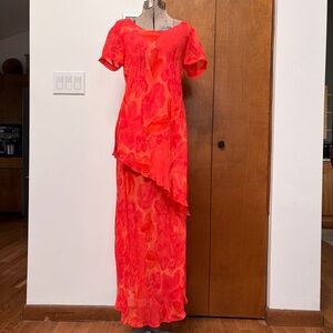 90’s Y2K Rabbit Rabbit Rabbit Red-Orange Floral Ethereal Maxi Dress
